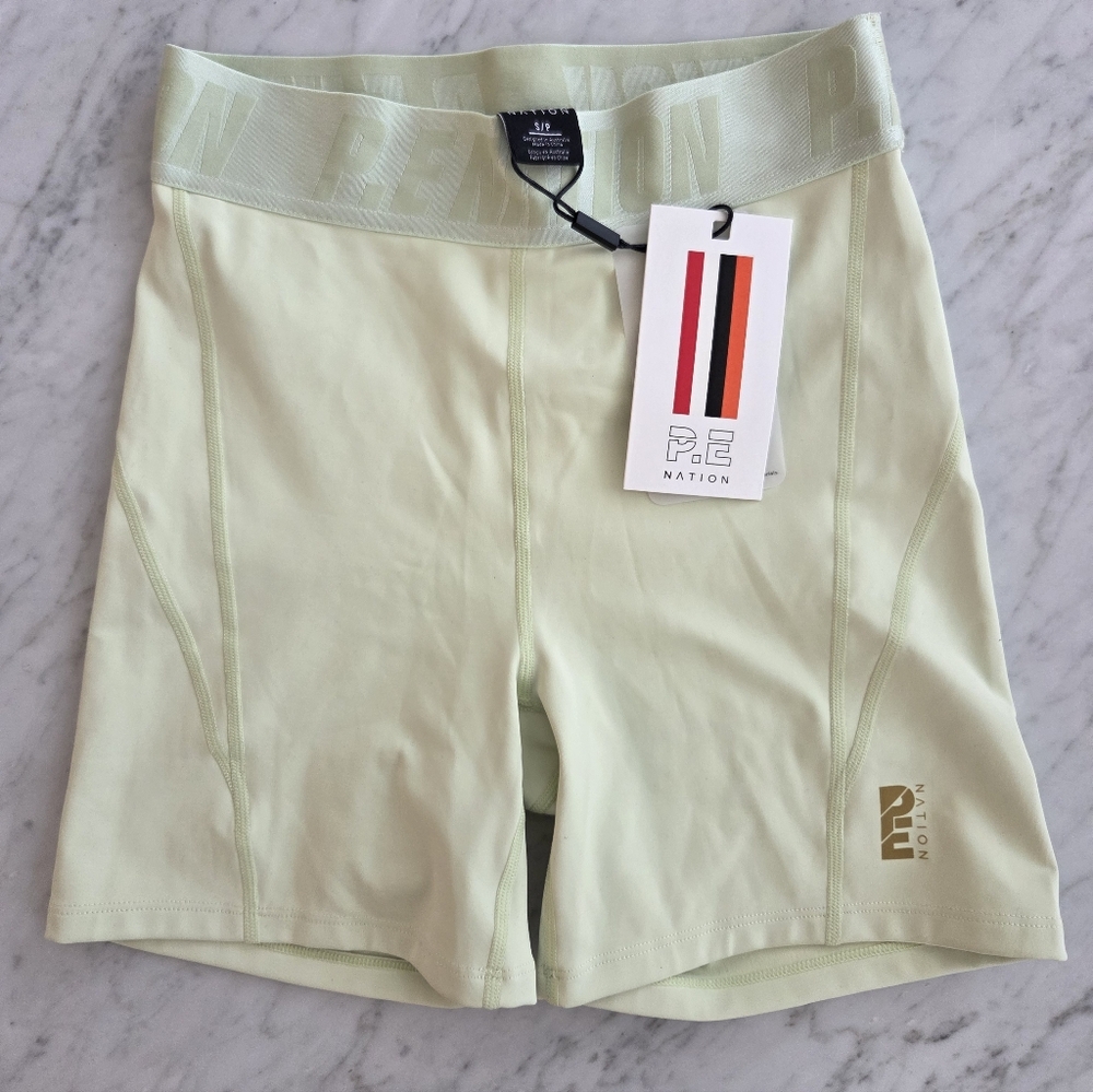 NWT P.E Nation Light Green Bike Shorts